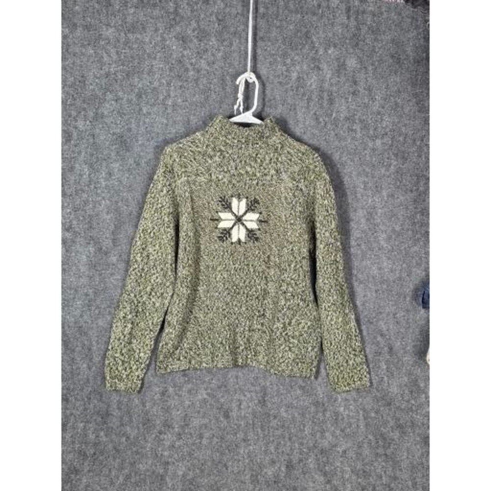 VTG Sag Harbor Sport Women's Medium Mock Neck Snowflake Knit Sweater Green Multi